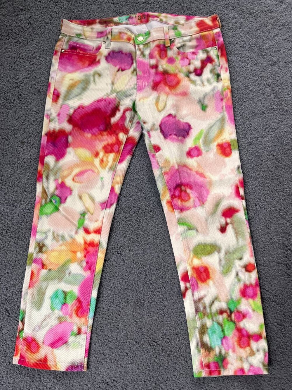 KATE SPADE BROOME STREET WATERCOLOR FLORAL ART TO WEAR STRETCH JEANS - SIZE 33